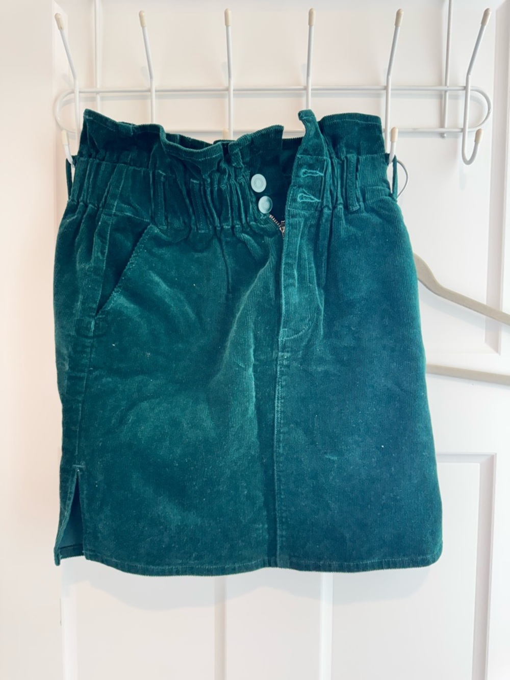 Shinestar Teal Velvet Corduroy Paperbag Mini Skirt